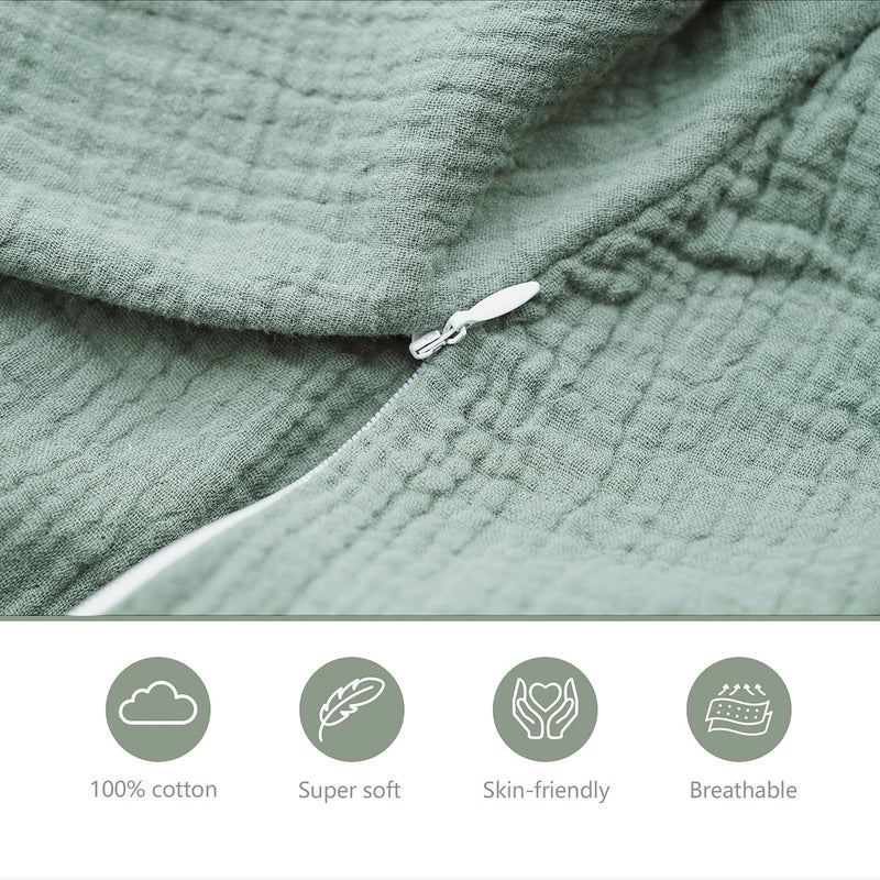 Coreeky Muslin Nursing Pillow Covers, 2 Pack, Soft & Adorable Slipcovers with Zipper Closure, 100% Cotton Covers for Breastfeeding Pillows (Green) - Image 4